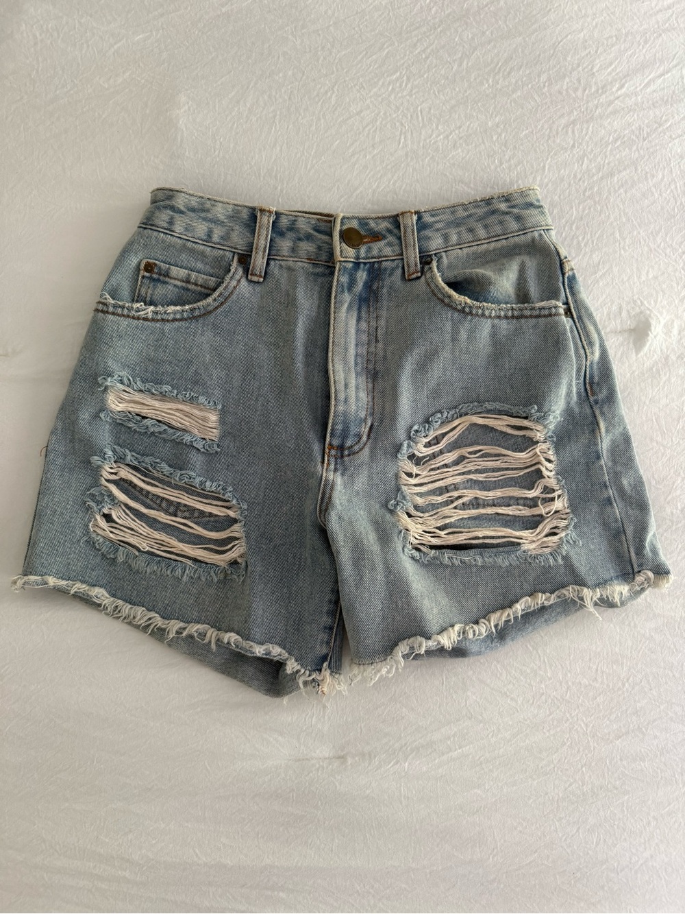 Billabong Light Blue Distressed Denim Cutoff Shorts | High-Waisted